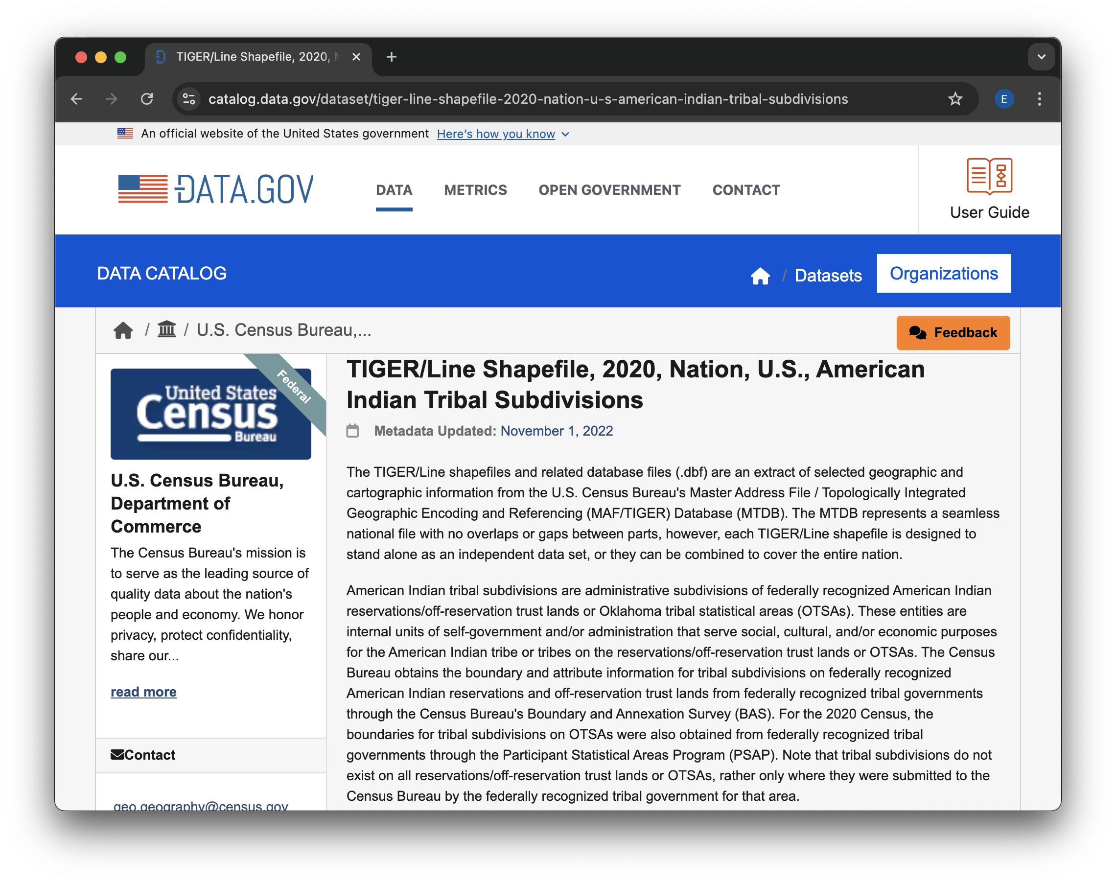 You should now be on the dataset page.